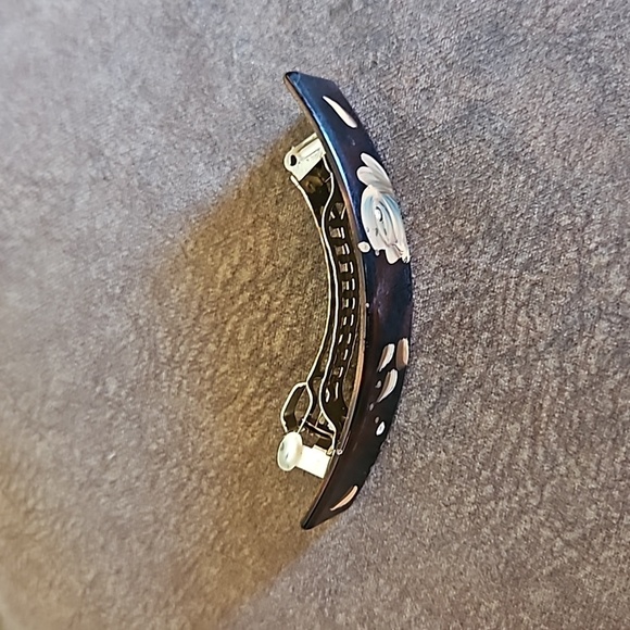 VTG CONAIR Tortoise Shell Handpainted Floral Acrylic Barrette - Picture 4 of 5